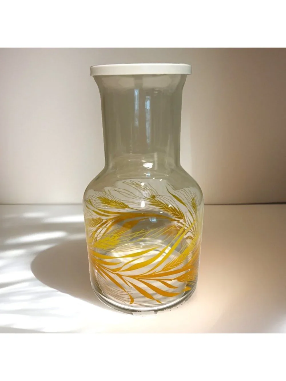 VTG Libbey Juice Pitcher Decanter Carafe Golden Wheat Pattern Clear Glass w/Lid